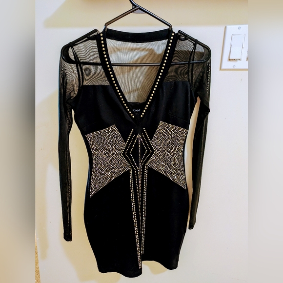 Designer Bebe gorgeous studded black mini dress - Picture 1 of 7